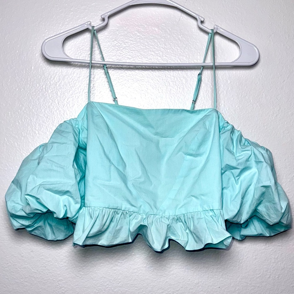 Zara Light Blue Puff Sleeve Crop Top